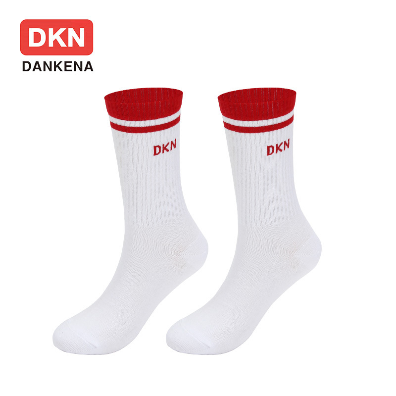 DANKENA 10 Pairs Autumn Winter Combed Cotton Sports Middle Stockings Men Women Lovers Black White Bar Letter Student Socks